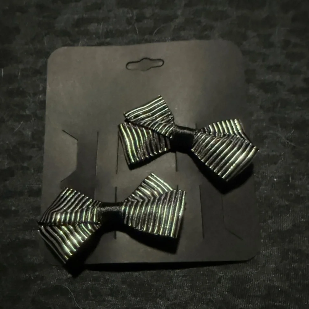 Striped Black and Silver Hair Bows